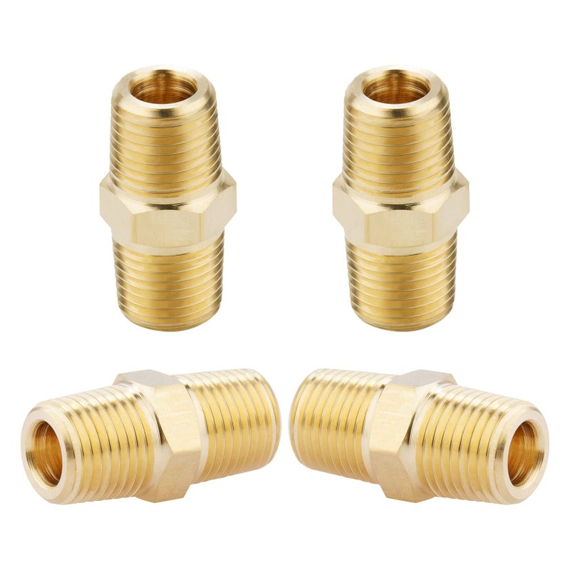 KOOTANS 1/8 NPT x 1/8 NPT Male Solid Brass Hex Nipples, Heavy Brass Pipe Adapter Fittings Equal Nipples Connectors 4Pieces - Image 1